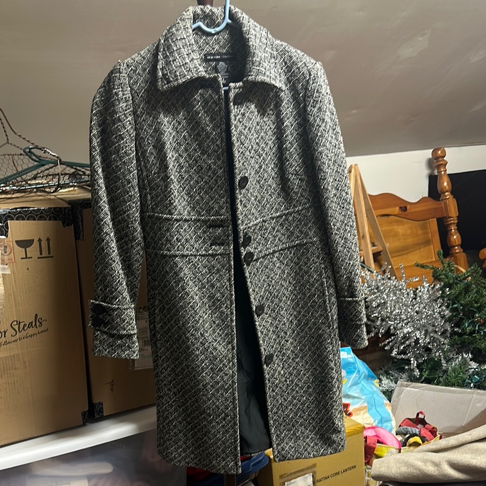 New York & Company Gray Trench Coat Wool Blend
